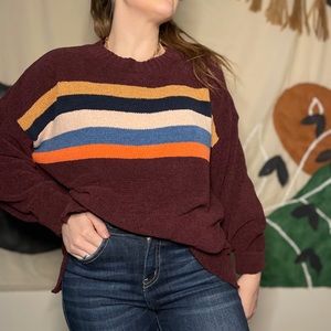 American Eagle Multicolor Maroon Chenille Sweater